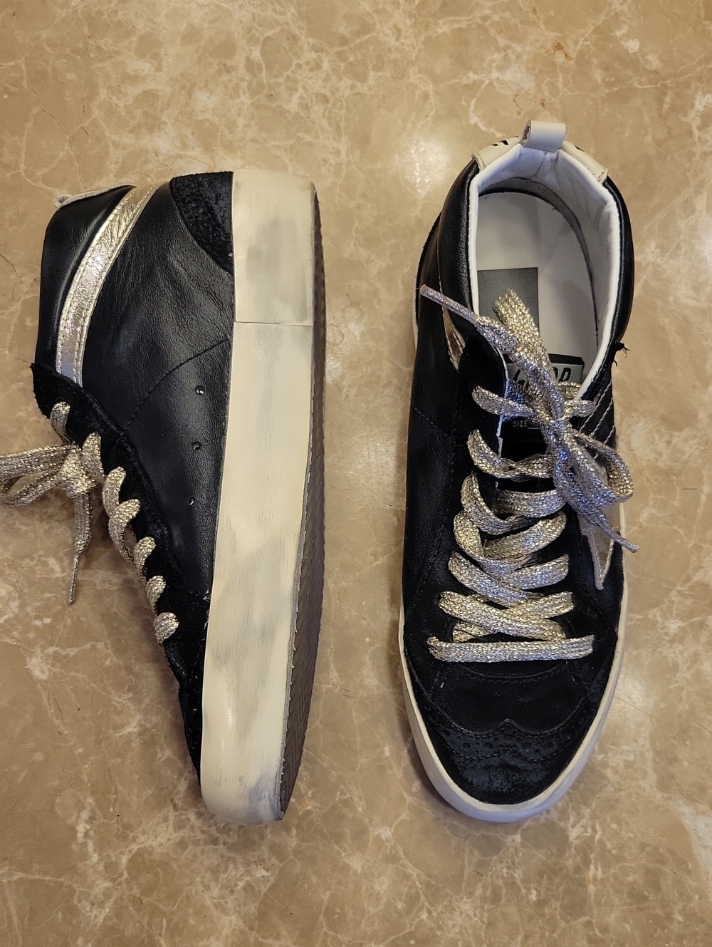 Golden Goose Black Women's Semi High-Top Sneakers with Silvery-Gold Laces, Sz 6 - Picture 10 of 16